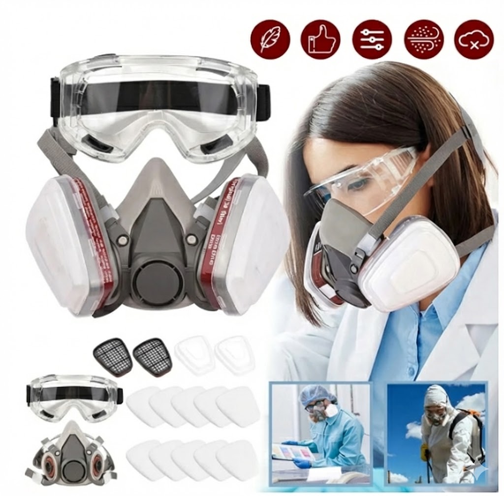 Máscara de Gas 6200 + 10 Filtros de Algodón - Respirador de Media Cara, Protección contra Gases Tóxicos, Tallas Variadas, Segura y Confortable JVHOME