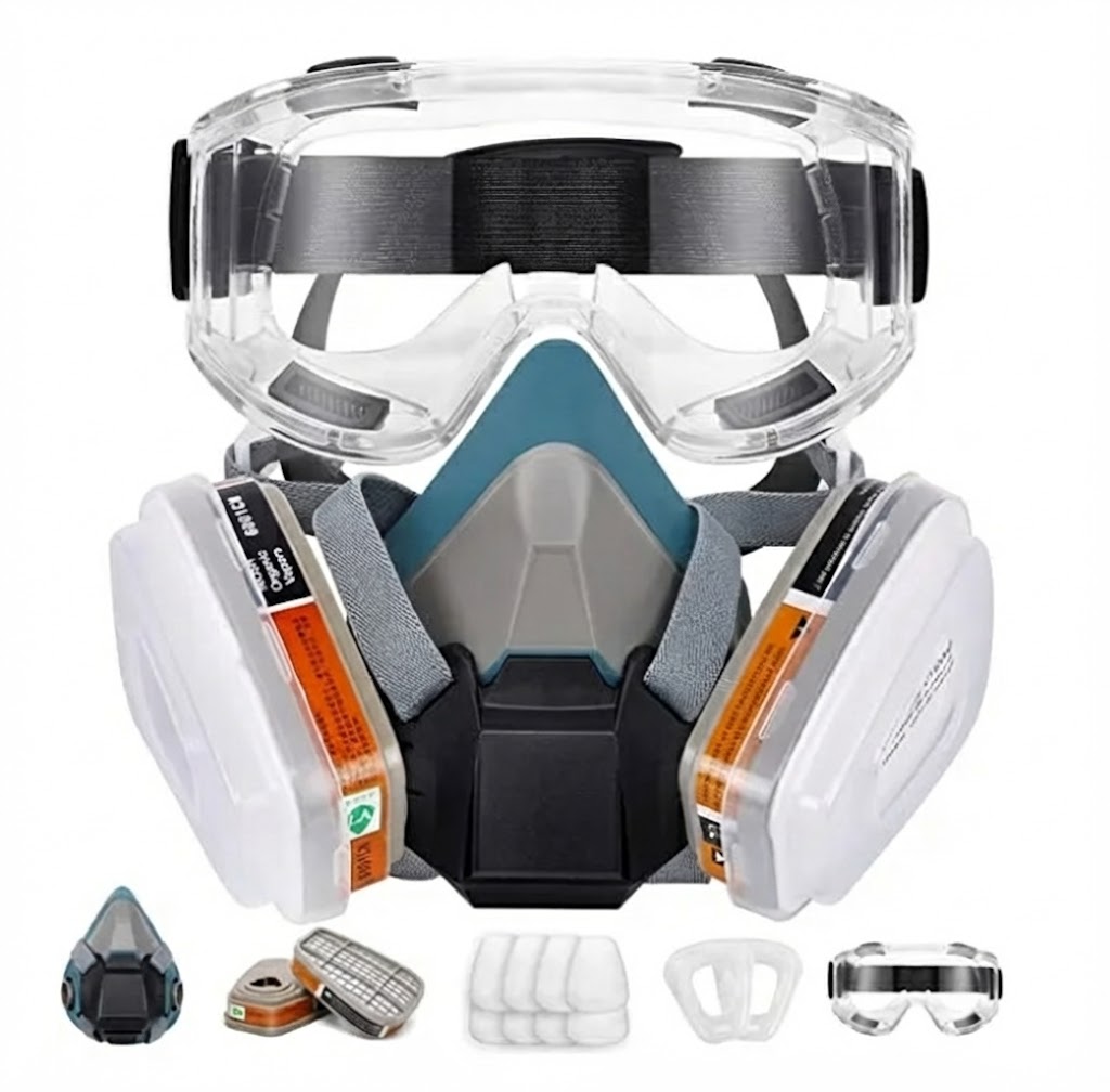 Máscara De Media Cara Máscara De Gas Con 8 Filtros Y Gafas Anunu